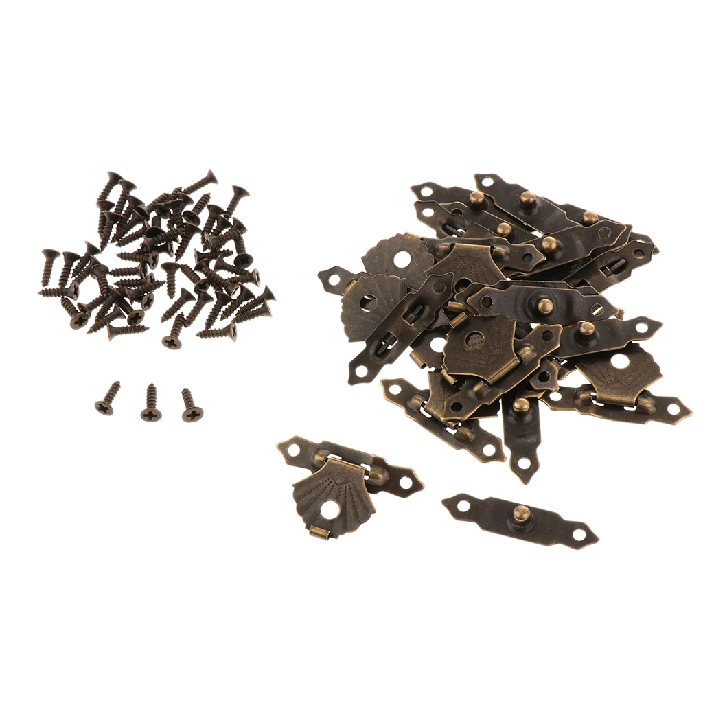 12 Pack Small Antique Box Hinges with Latch Hasp, Mini Metal Locks and Screws for Wood Jewelry Boxes image 3