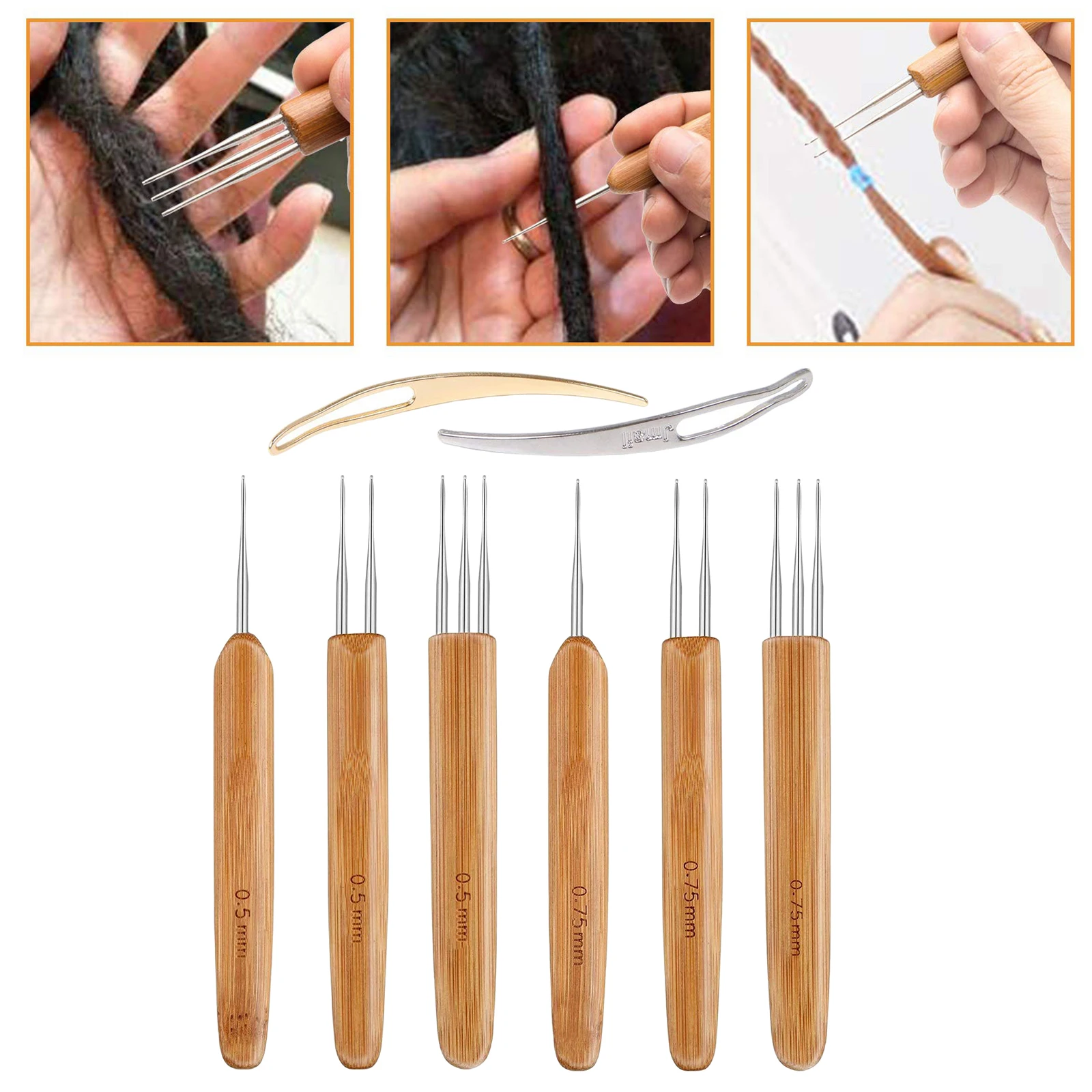 8 teil/satz 0.5/0,75mm 1/2/3 Kopf Bambus Haar Weben Häkeln Nadeln Dreading Haken Dreadlock Werkzeuge für Braid Handwerk