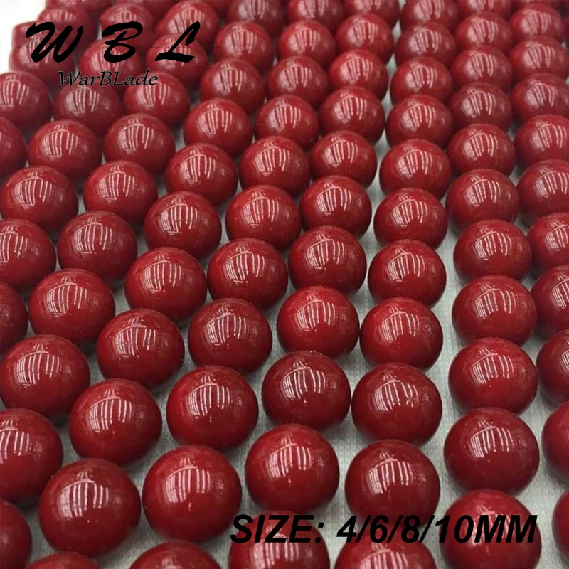 Круглые бусины WarBLade из натурального камня темно красного кораллового цвета