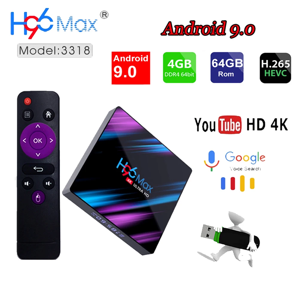 ТВ приставка H96 MAX на Android 9 0 Rockchip RK3318 4 Гб ОЗУ 64 ГБ H.265 4K 60fps Google Store Netflix Youtube H96MAX 2 16