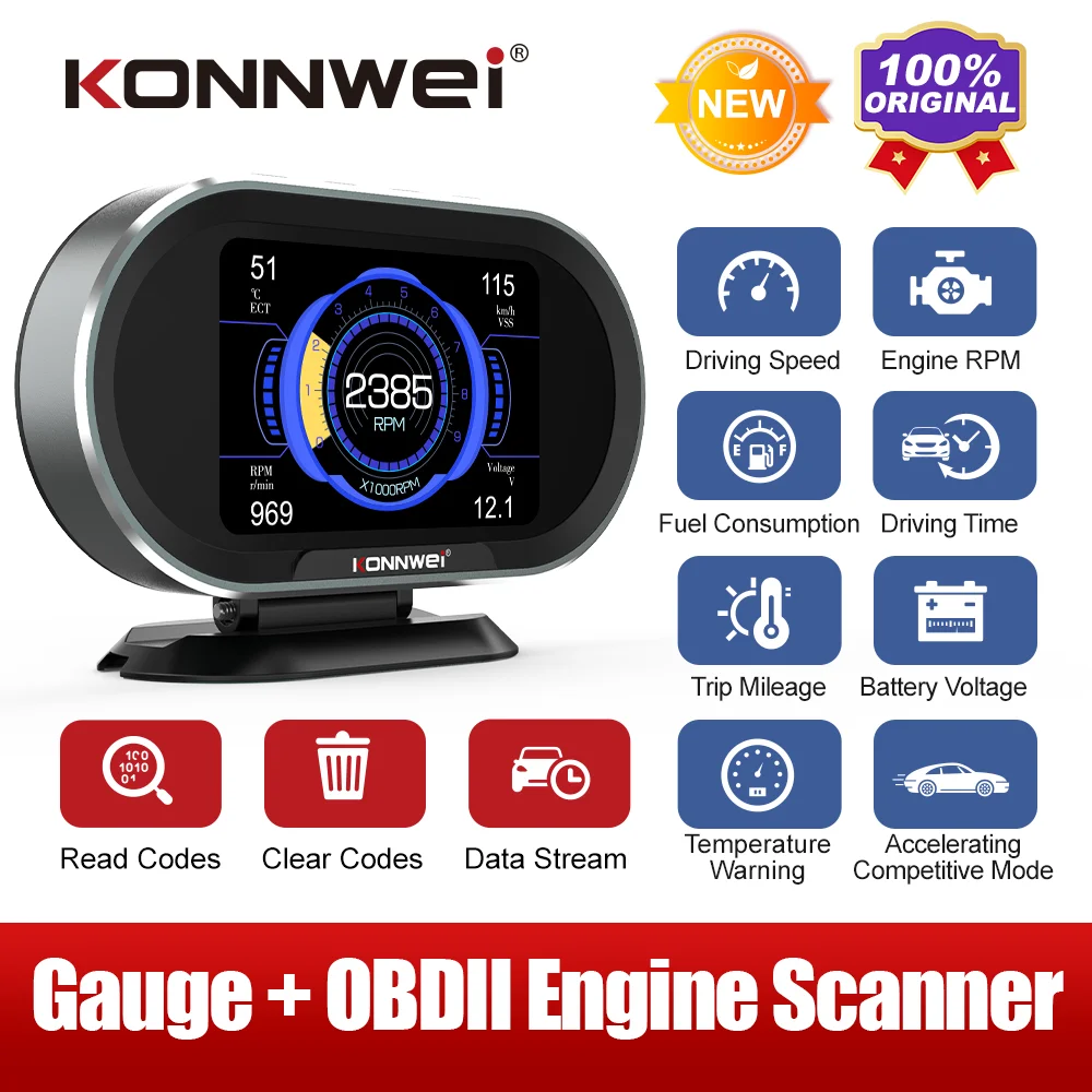 Автомобильный бортовой компьютер KONNWEI KW206 OBD2 цифровой Компьютерный дисплей