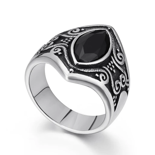 Black Старинное кольцо на палец мужские с красным белым камнем 316L из нержавеющей стали мужские ювелирные изделия бандана для вечеринки кольца мужские подарки на день рождения для бойфренда - Цвет основного камня: Black