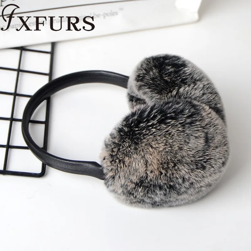 FXFURS 2020 женские модные наушники из меха кролика рекс с кожаной полкой Зимние