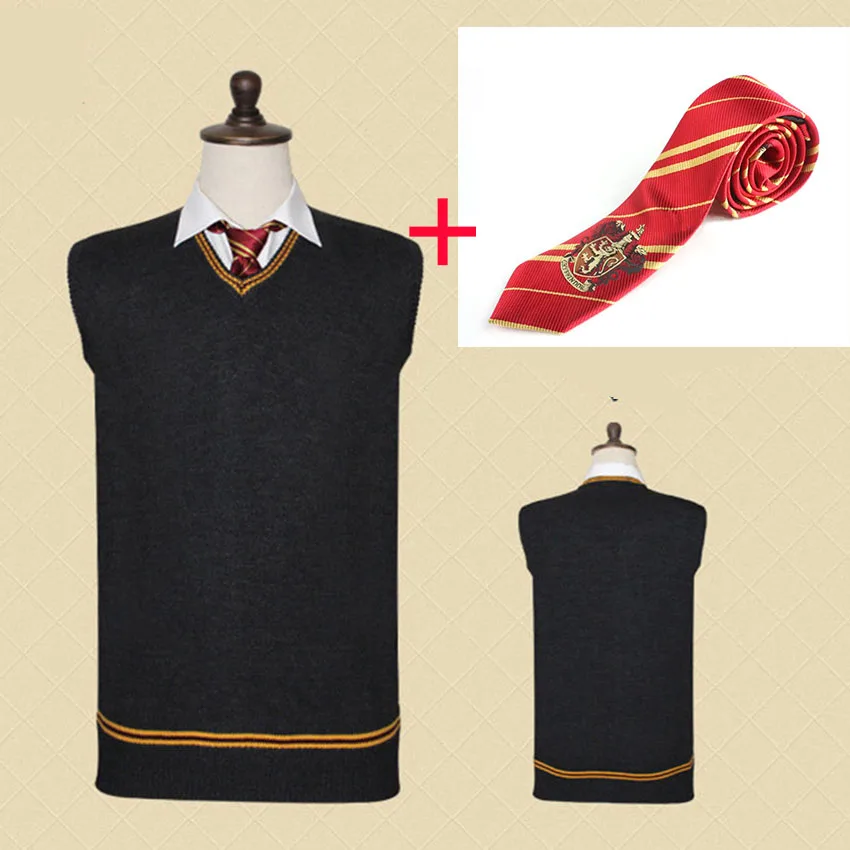 Harri свитер в стиле Гарри Поттера Гриффиндор Слизерин Ravenclaw Hufflepuff свитер, жилет, пальто Косплей костюмы на Хэллоуин и Рождество подарок - Цвет: Gryffindor With tie