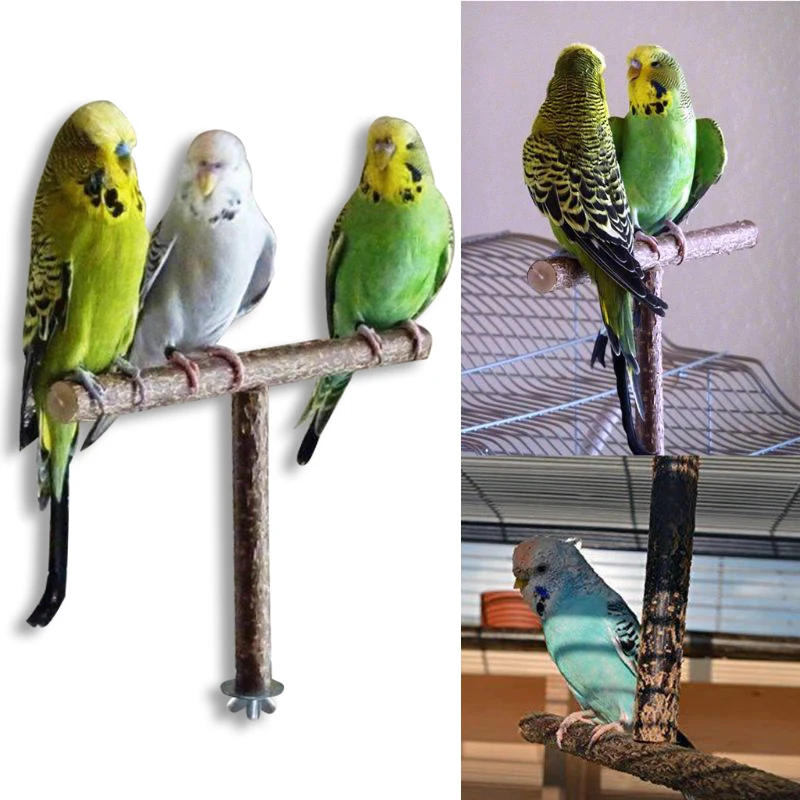 

Bird Parrot Cage Habitat Stand Natural Wood T Shape Bird Stick Platform Parrot Molar Toys Bird Cage Accessories