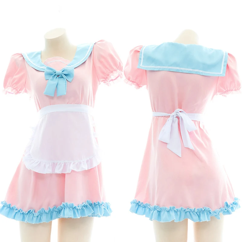 

Soft Sister Lolita Girl Maid Dress Cute Janpanese Maiden Sweet Ruffle Edge Bowknot V-neck Sexy Sailor Suit Nightdress Dress