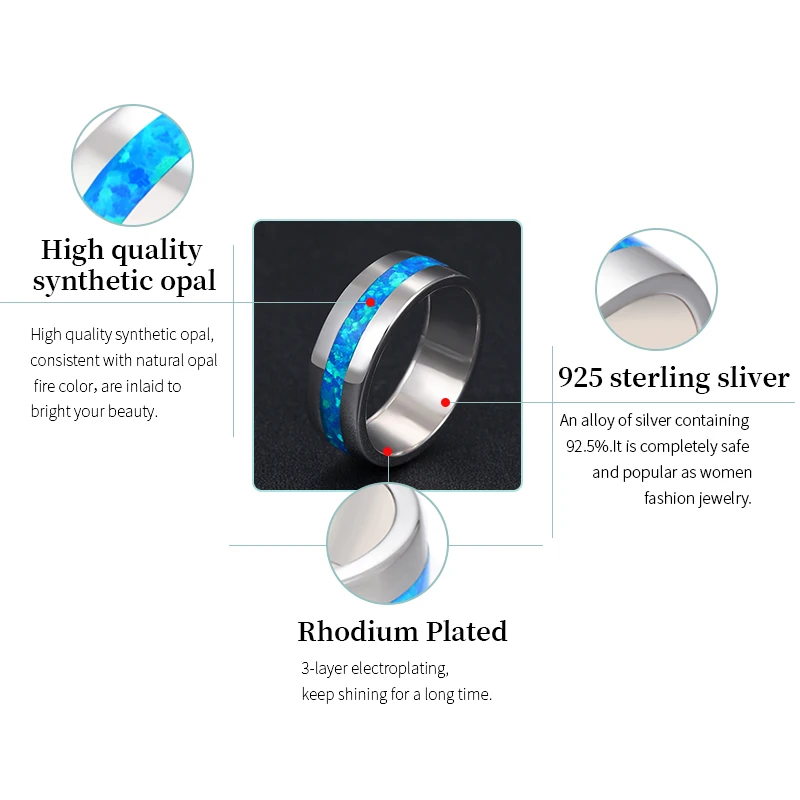 

Fashion New Style 925 Sterling Silver Synthetic Gemstones Opal Ring for Women Geometry Design Classic Simple Female Jewelry