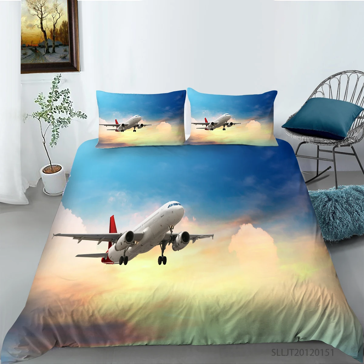 

3D Plane Printing Bedding Set Modern Soft Microfiber 2/3Pcs Duvet Cover with Pillowcase Full Single Double Size