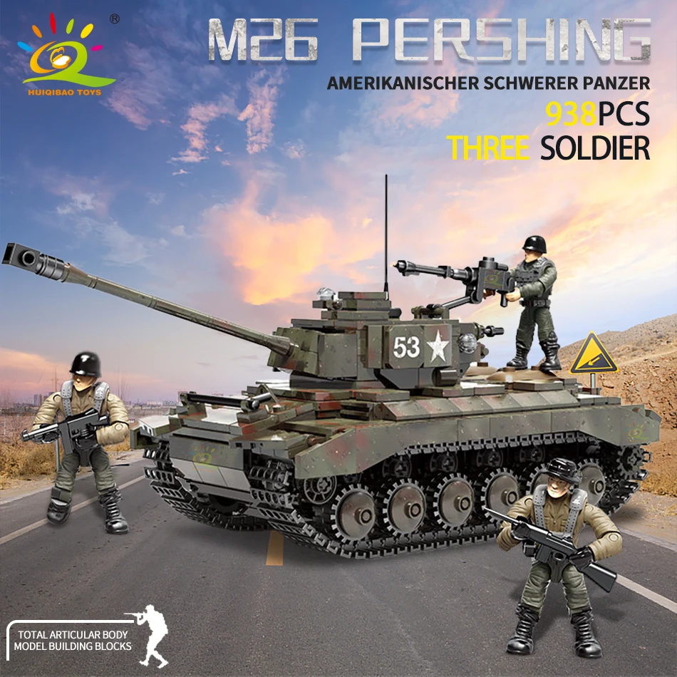 

CB TOYS 938PCS Military Pershing Heavy Tank Building Blocks For Children Army Weapon Bricks Set with 3 Soldier Kids Gift