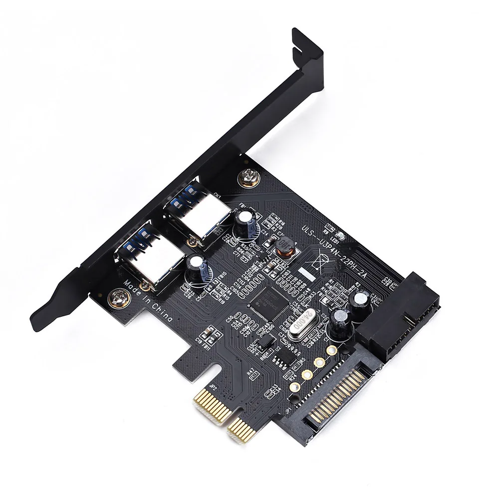 

USB 3.0 to PCI Express Card External 2 Ports Expansion Card Internal19 Pin Adapter SATA 15pin Power Connector Base