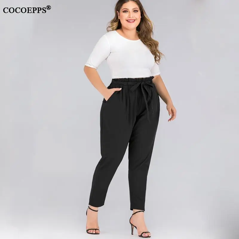COCOEPPS XL-4XL 2020 весенние женские шаровары размера плюс повседневные Летние черные