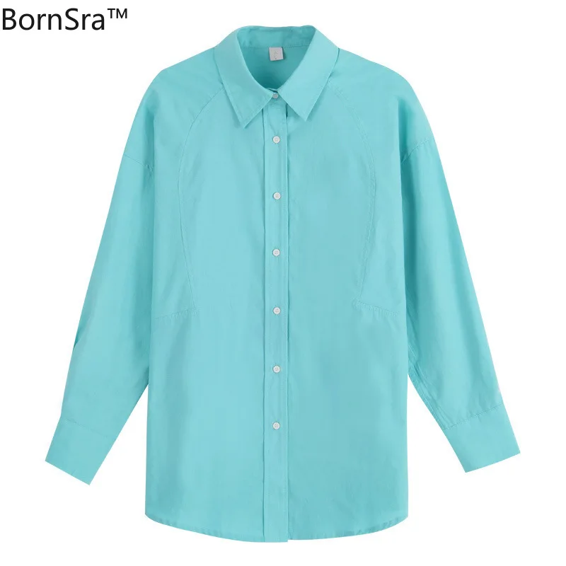 

Bornsra 100% Cotton Solid Color Shirt Women's 2021 Spring Korean Loose Folding Long Sleeve Shirt and Women Blouses# C89964