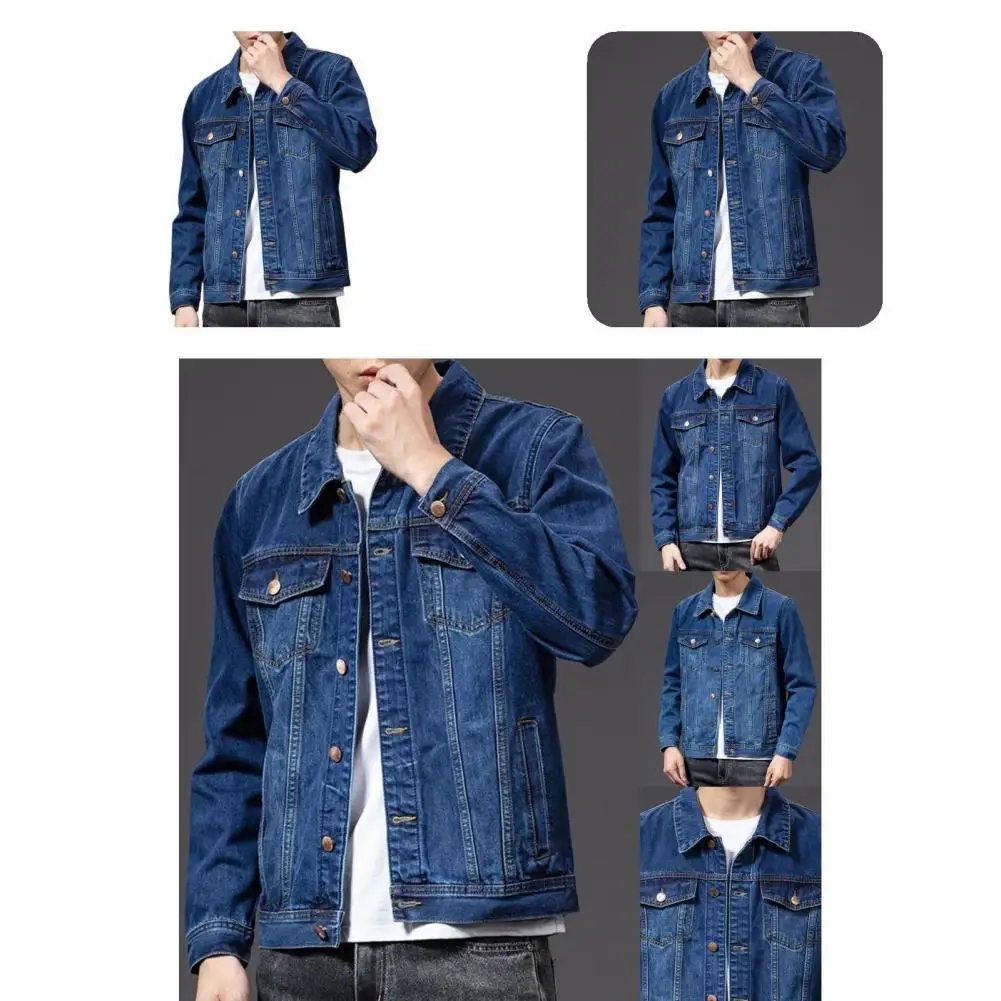 

Denim Trendy Leisure Spring Coat Colorfast Jacket Multi-pockets for Work
