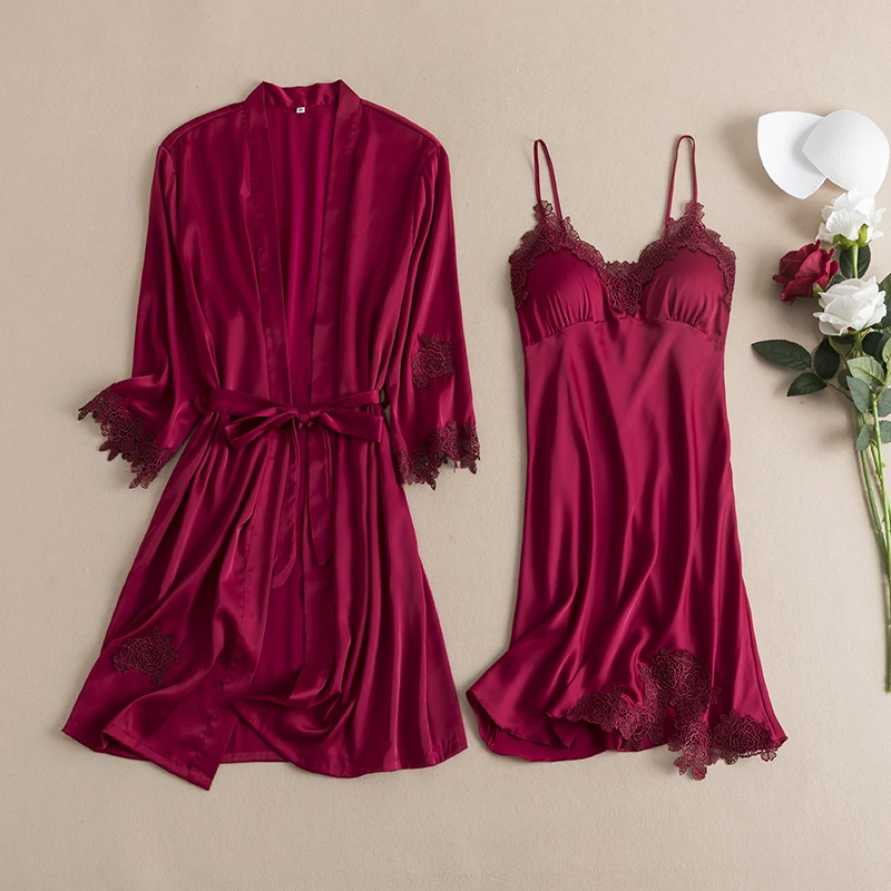 Женский летний ночной халат серого цвета пикантный костюм из 2 предметов на