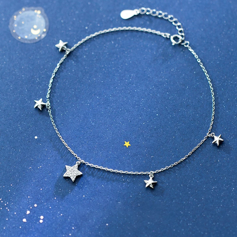 

925 Sterling Silver Stars Anklets Jewelry For Women Foot Bracelet Decoration Chain Summer Beach Accessories Hypoallergenic Gift