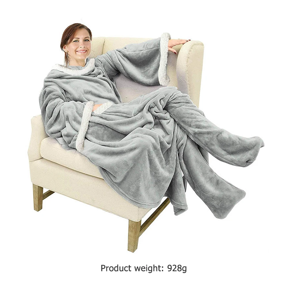 

Winter Warm TV Pocket Hooded Blankets Adults Kids Bathrobe Sofa Cozy Blanket Sweatshirt Plush Coral Fleece Blankets Nightgown