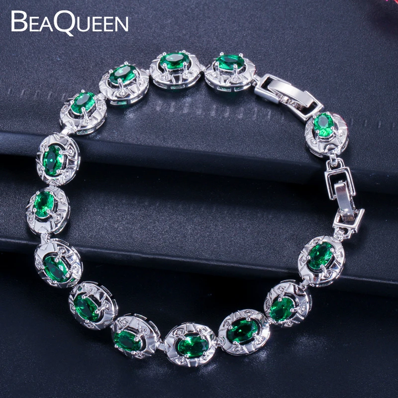 Женский браслет с кристаллами BeQueen B029 Овальный Круглый камень из натурального