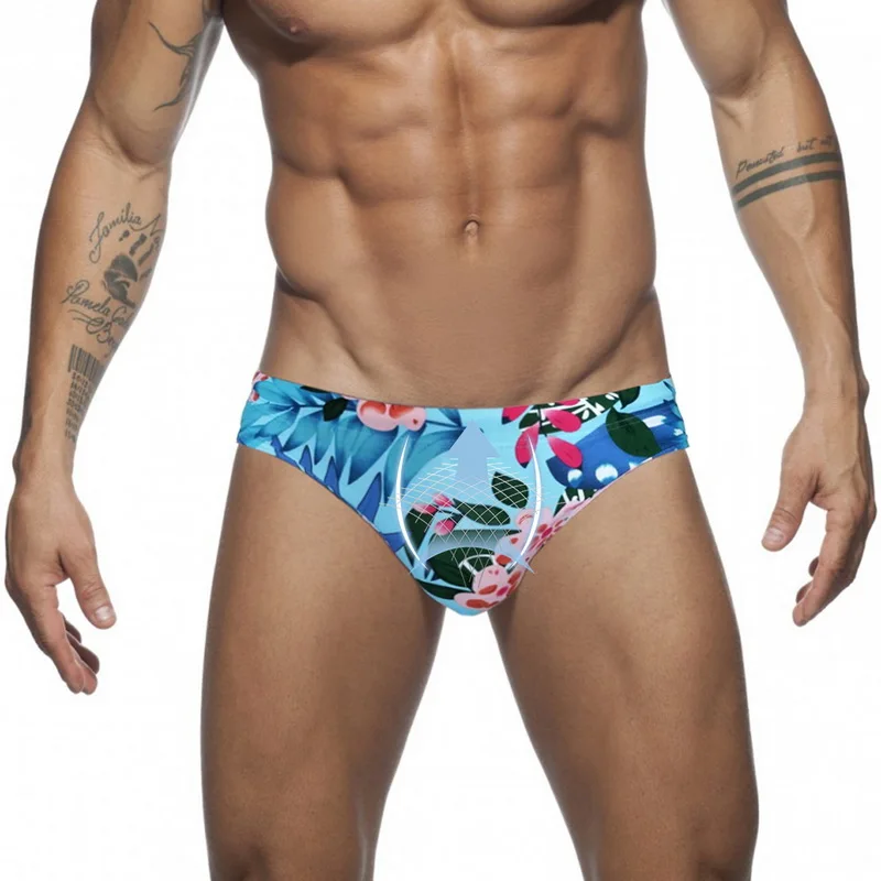 Mens Swim Trunks Floral Print Low Rise Beach Shorts Surffing Bathing Suits Beachwear Push Up Swimming Briefs For Men Swimwear |