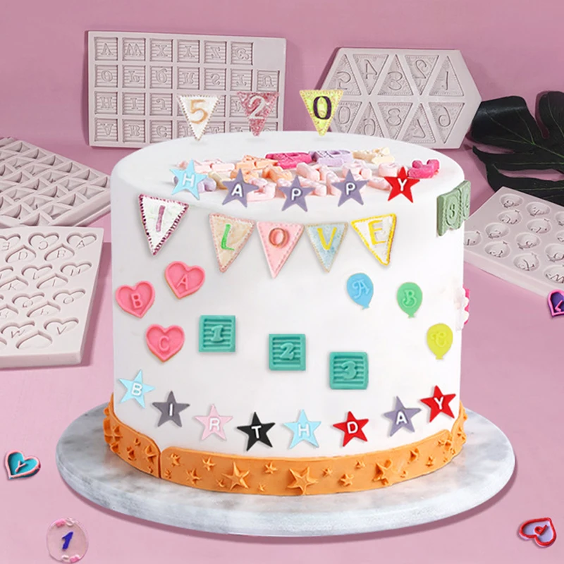 

3D DIY Letter Mold Chocolate Flag Silicone Bunting Trays Cake Decorating Fondant Tools Mold Cake Alphabet Bakeware Trays