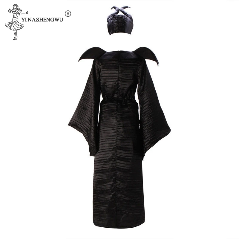 M-xl плюс размер Хэллоуин малифисента для косплея костюмы женщина страшный ужас комплект одежды с рогами Черная Королева одежда ведьмы 5 размер
