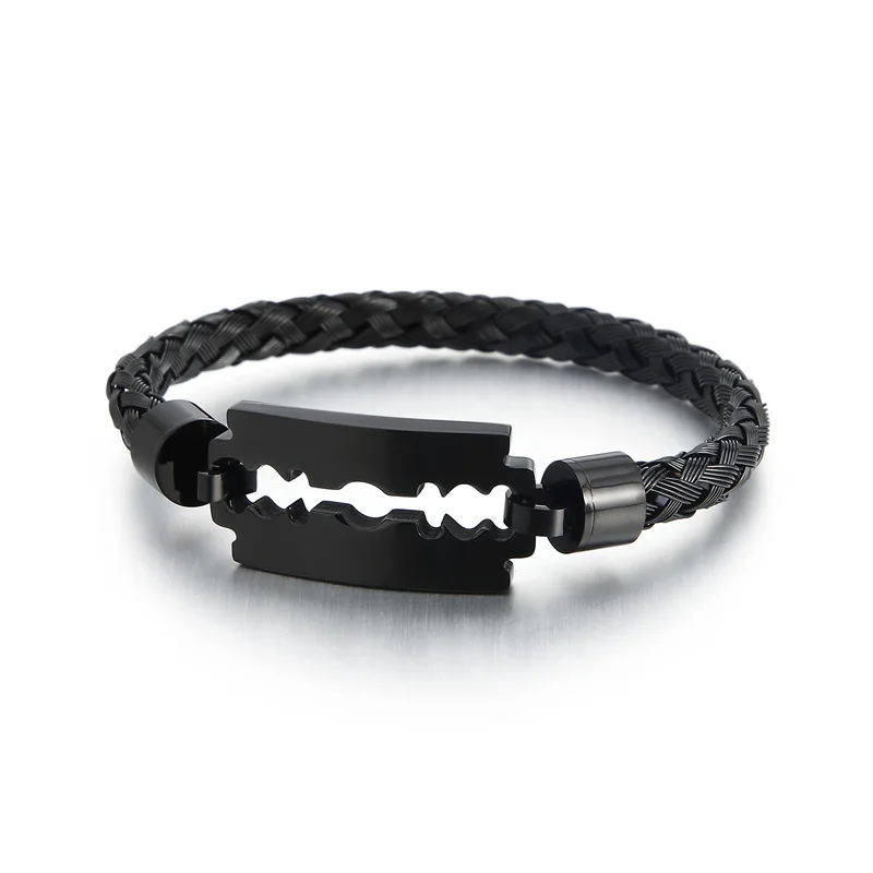 

Punk Personality Stainless Steel Blade Shape Bangle Wire Woven Bracelet For Men's Accessories