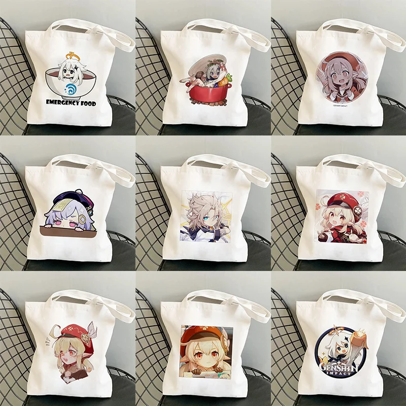 

Холщовая Сумка для покупок Genshin Game Kawaii Anime сумки для шопинга, сумка через плечо, повседневная женская сумка, эко-сумка большой емкости