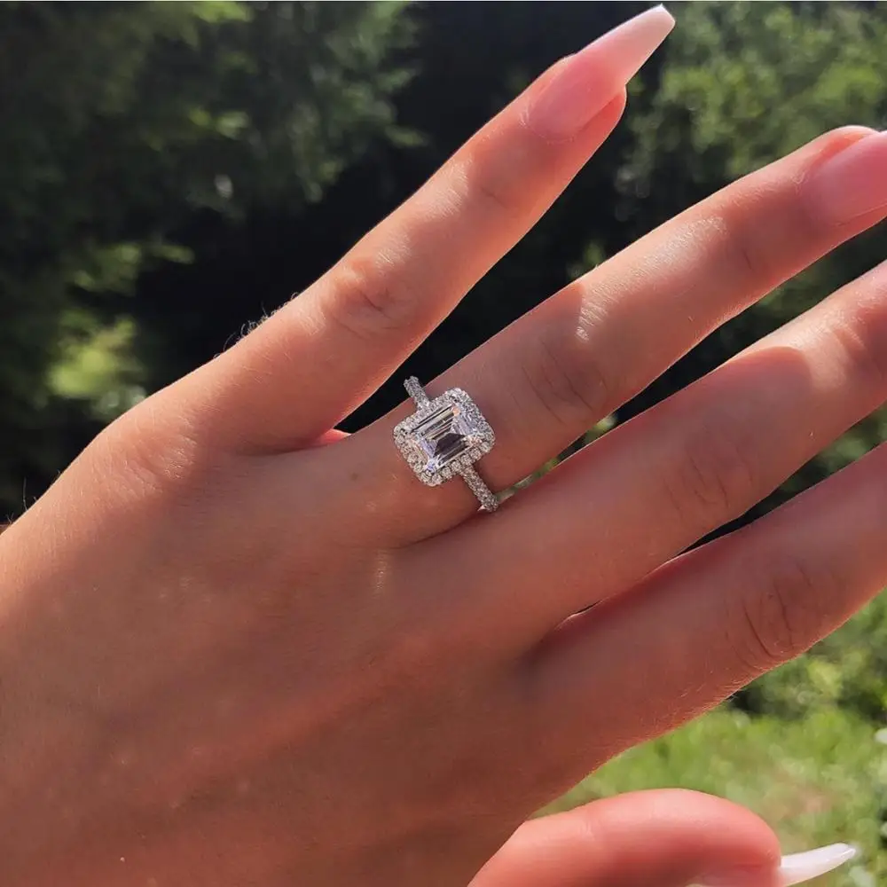 Изящные женские Кольцо Настоящее 925 стерлингового серебра AAAAA Циркон cz Роскошные