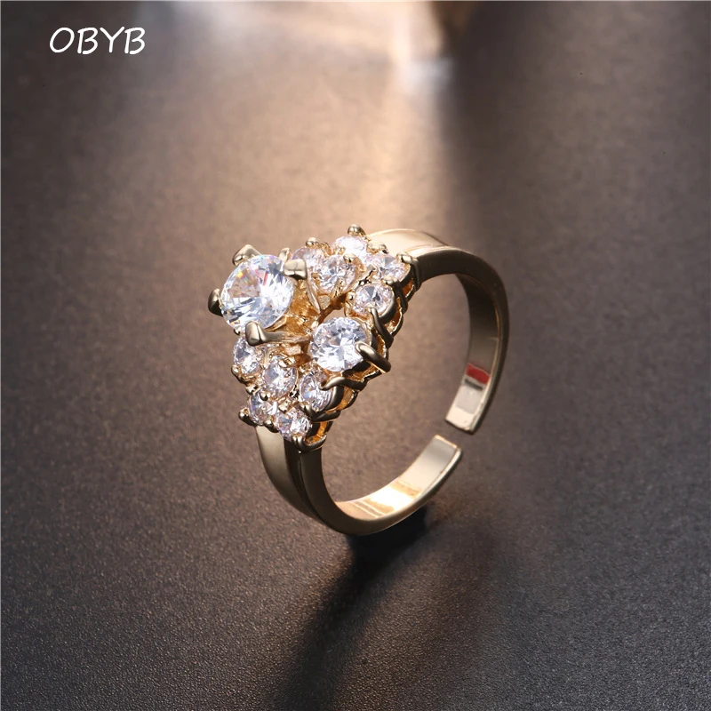 

Korean Fashion Full Diamond Jewelry White Crystal Zircon Ring Wedding Party Anniversary Opening Ring For Women Accessories