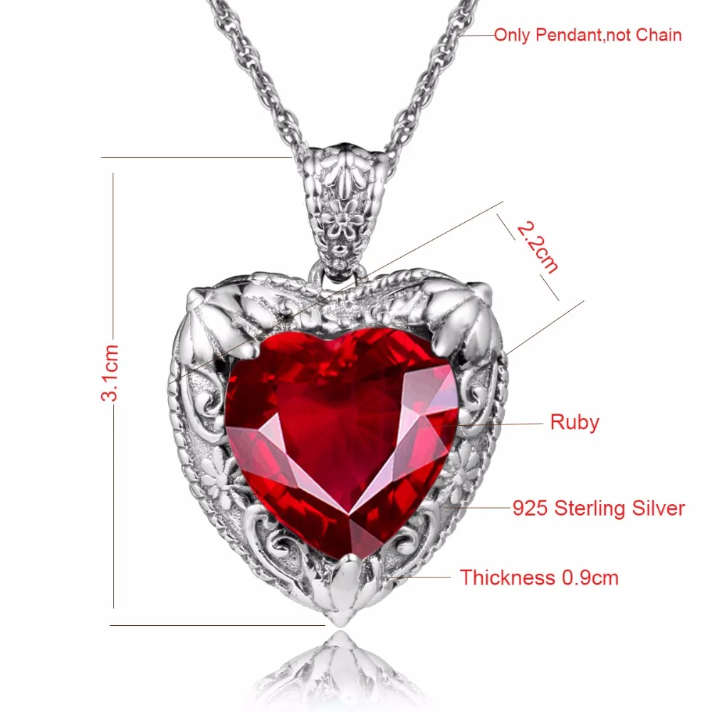 Лучшие ювелирные изделия Подвески с рубинами 100% подлинное серебро 925 сердце