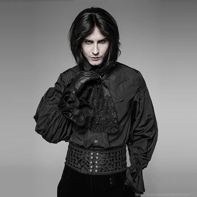 Панк рейв для мужчин Готический корт украшенный вышивкой воротник съемный