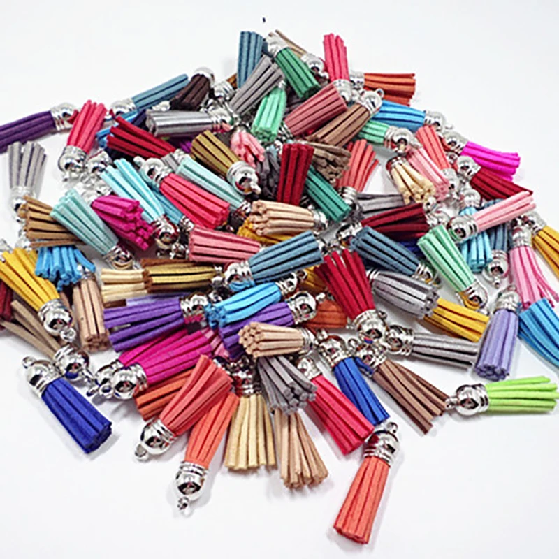 

50pcs/set 38mm Leather Tassel Fiber Fringe Suede Tassel For Keychain DIY Pendant Jewelry Findings Cellphone Straps Jewelry