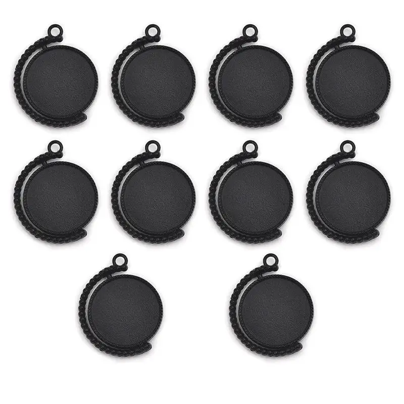 Black Plated 10 шт./лот цинковый сплав Вращающийся Двухсторонний Круглый Кулон Кабошон Установка 25 мм ободок покрытием ювелирных изделий ожерелье компонент - Цвет: Black Plated
