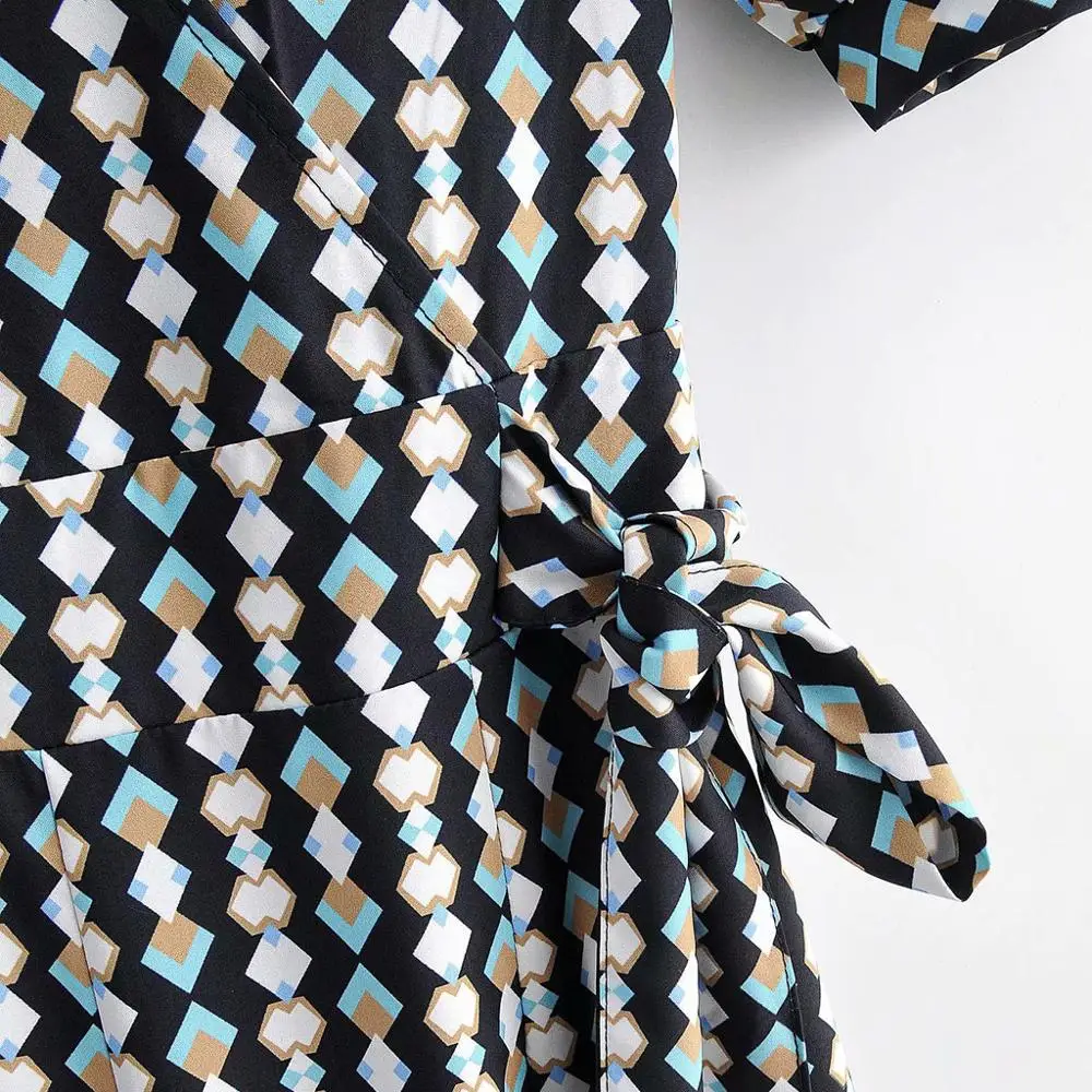 

Printed Women Jumpsuits Fashion V-neck Lace Up Short Sleeve Straight Rompers Casual Overalls Monos de Fiesta 2020 New Hot YE