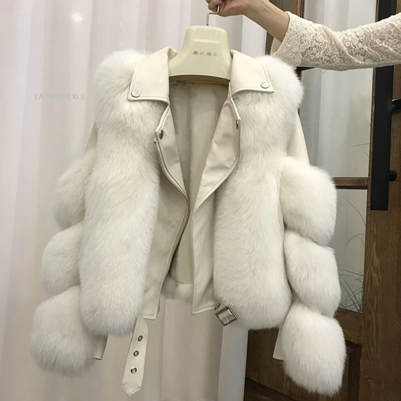 Куртка из натурального Лисьего меха 100% овечья шубка короткая натуральная кожа