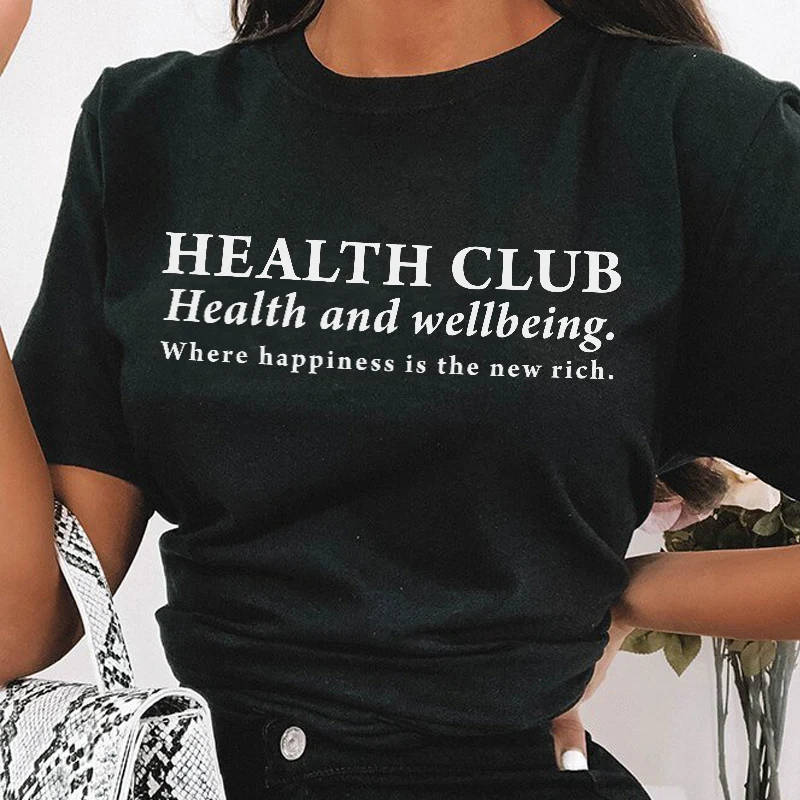 

kuakuayu HJN Health Club Letter Print T Shirt Casual Cotton Egirl Aesthetic Tshirts Cute Graphic Tee Streetwear Tumblr