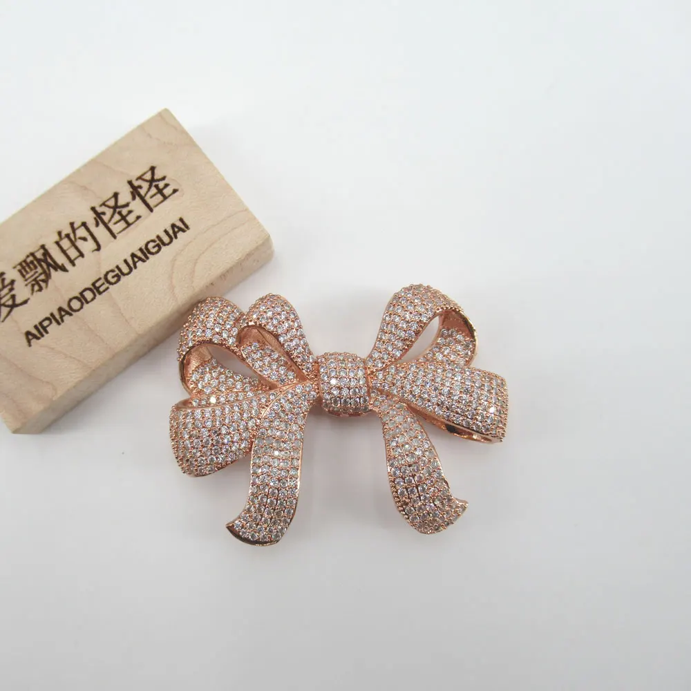 

APDGG 38x52mm gold plated bowknot flower connector Clasp cubic zircon Micro Pave necklace pendant Jewelry DIY
