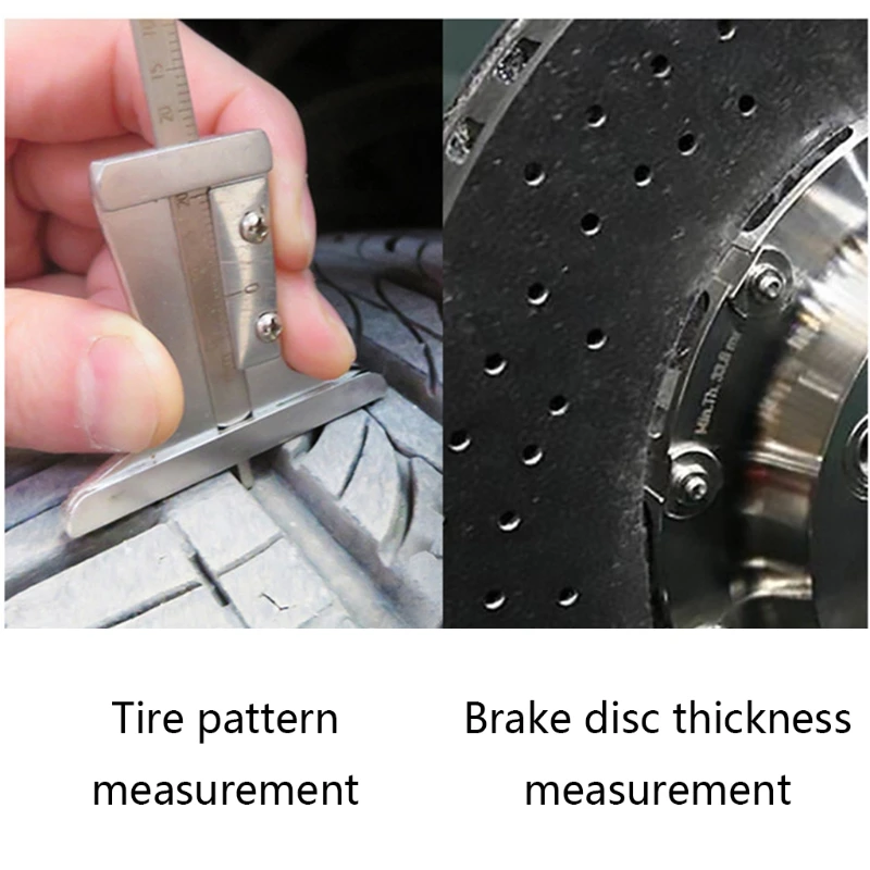 

Brake Disc Thickness Measuring Caliper Vernier Ruler Tyre Tire Tread Depth Gauge Measure Tool 0-60mm Clamp Range