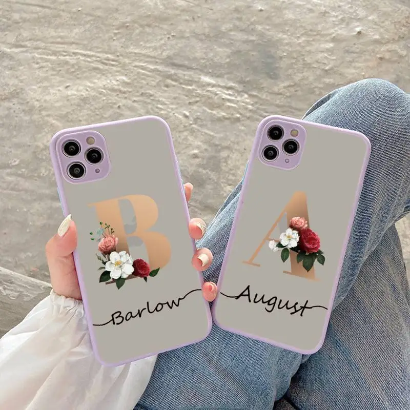 

Camera Protection Initial Letter Phone Case Matte Bumper For iphone12 11 Pro Max X XS Max XR 7 8 Plus 12mini Translucent Cover