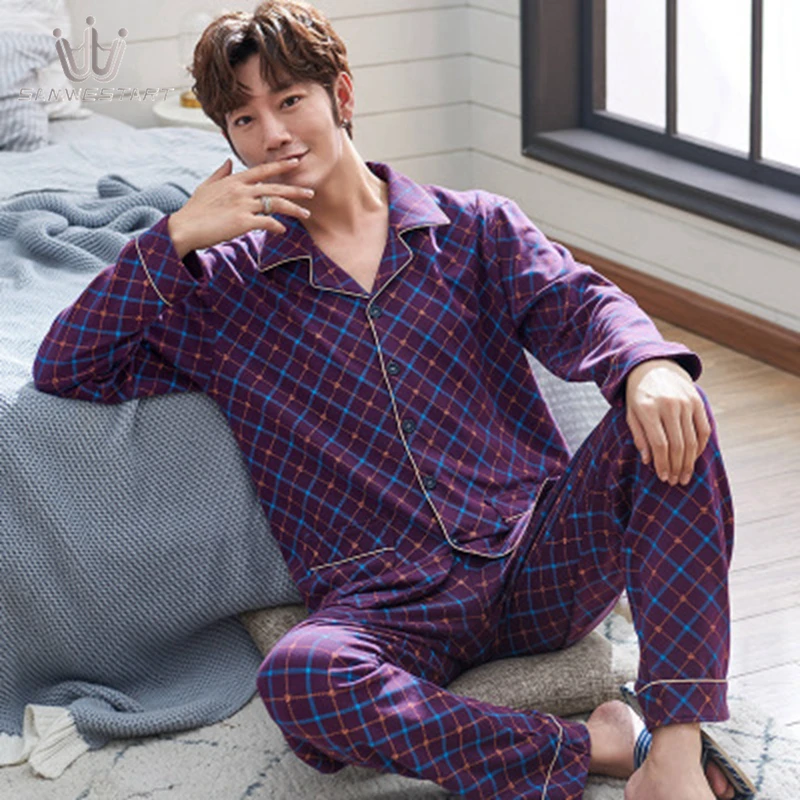 

SAMWESTART Men's Pajamas Sets Summer Short Pants Sleeve Men Pajama Nightwear Men's Modern Cardigan Elastic Waist Style Sleepwear