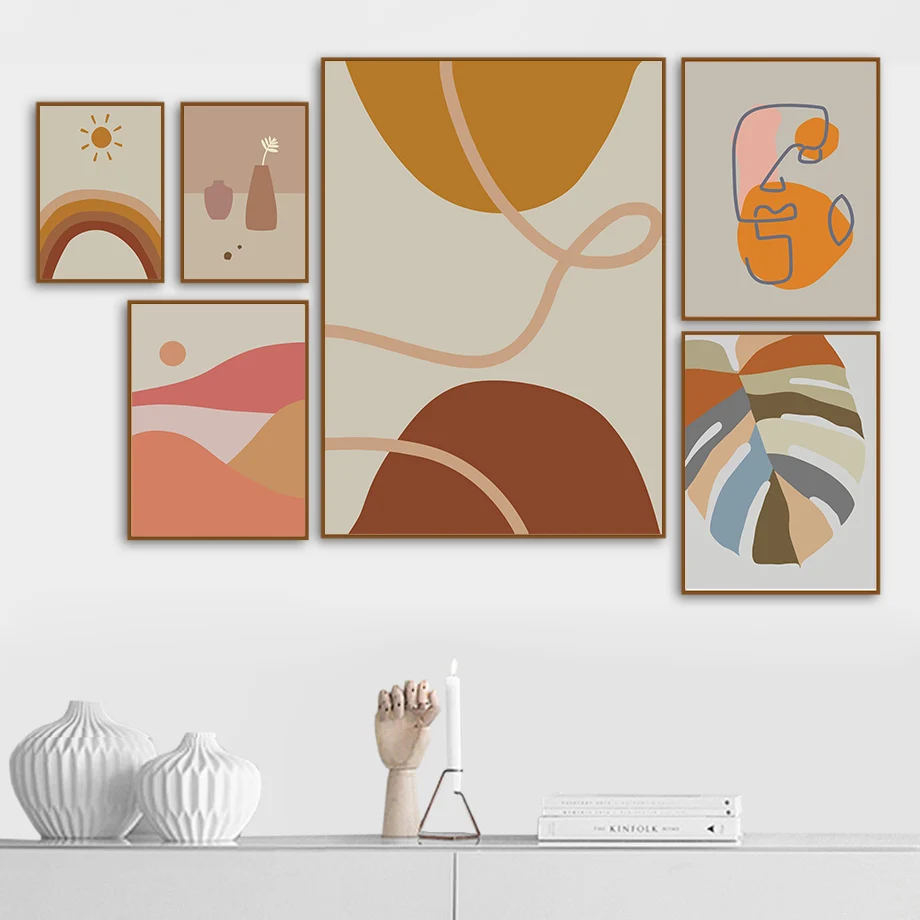 

Abstract Mountain River Sun Home Decoration Painting Rainbow Sunshine Vase Living Room Wall Canvas Poster Line Color Block Print