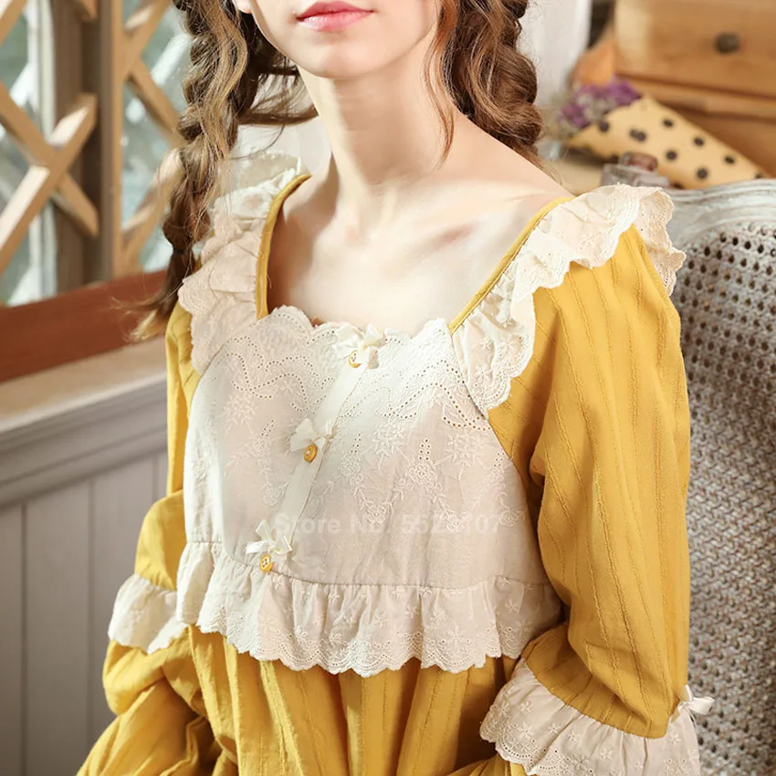 Женский пижамный комплект из чистого хлопка с воротником Питер Пэн кружевное