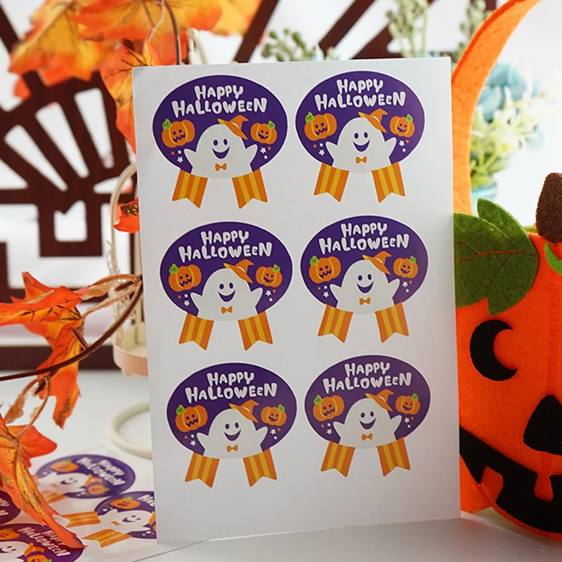 

New Halloween Paper Sticker 60pcs/set Halloween Ghost Candy Bag Sticker For DIY Halloween Party Gift Packing Box Decor