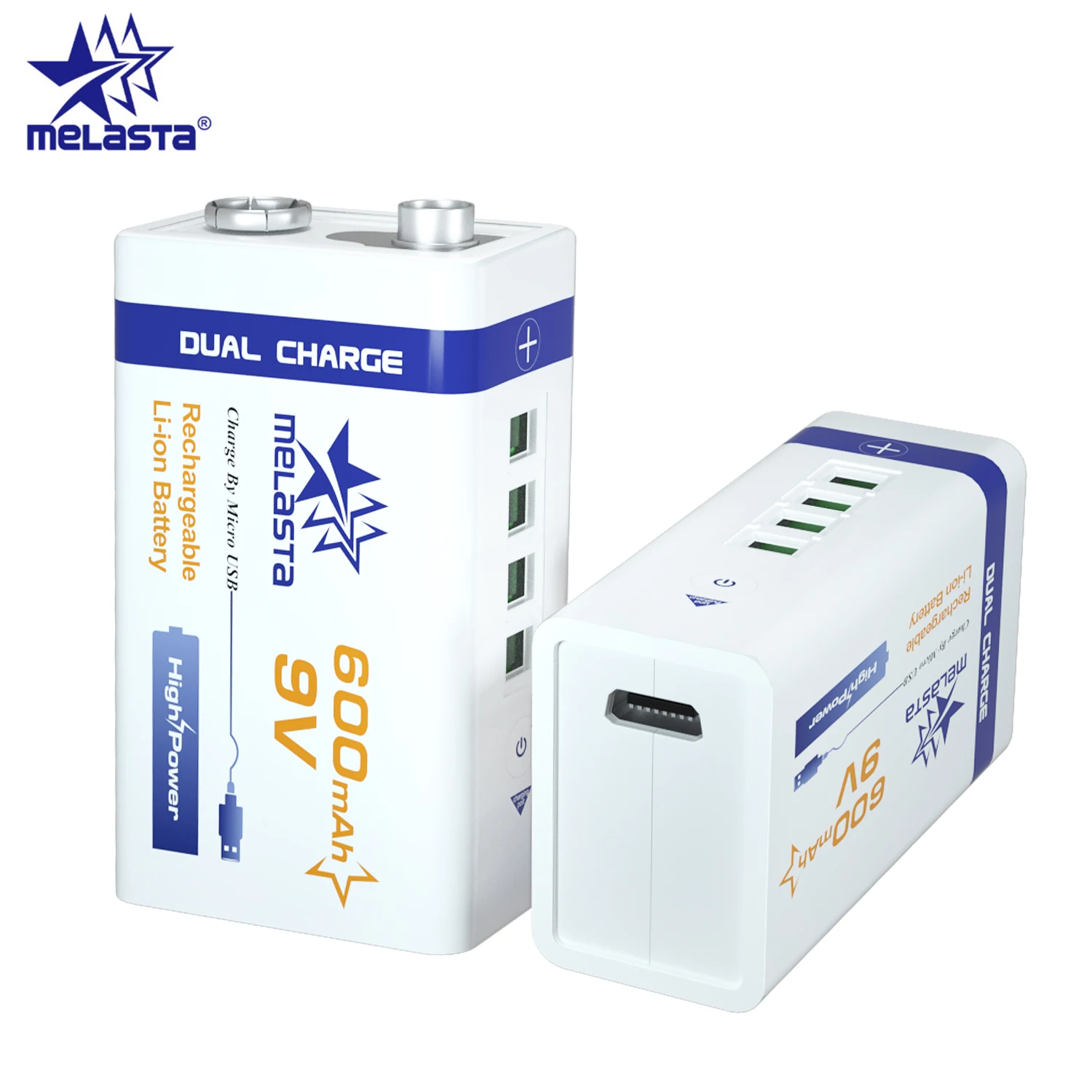 2шт 9В 6F22 Micro USB 600 мАч перезаряжаемая литий ионная батарея для дымовой