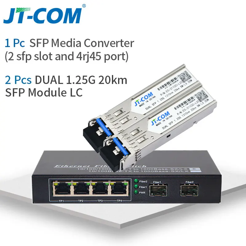 10-портовый гигабитный коммутатор SFP Медиаконвертер 1000M 2 оптоволоконных порта SFP и 2/4/8 сетевых портов RJ45 Волоконно-оптические коммутаторы SFP включают оптоволоконные модули SFP - Цвет: 2G4E with 20km modul