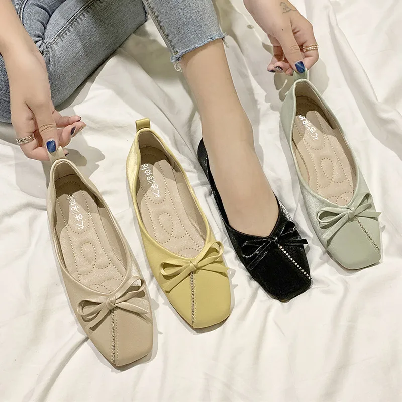 

Женские туфли на плоской подошве COOTELILI, с квадратным носком и бантом, без застежки, Размеры 35-43, 2020