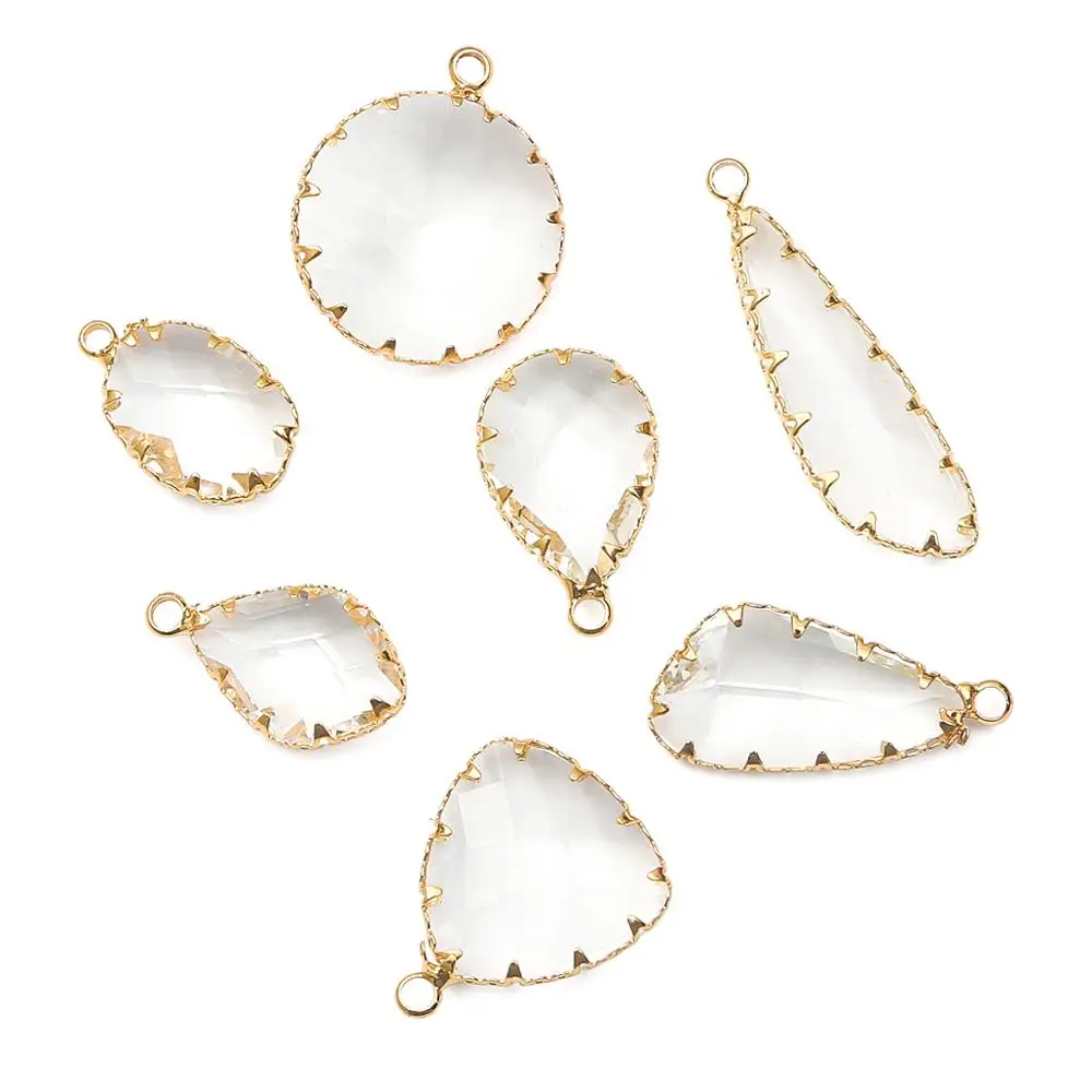 

Gold plated Copper flat wrapped Faceted Glass Crystal Charm Pendants for Bracelet Necklace Jewelry Making DIY Earring Findings
