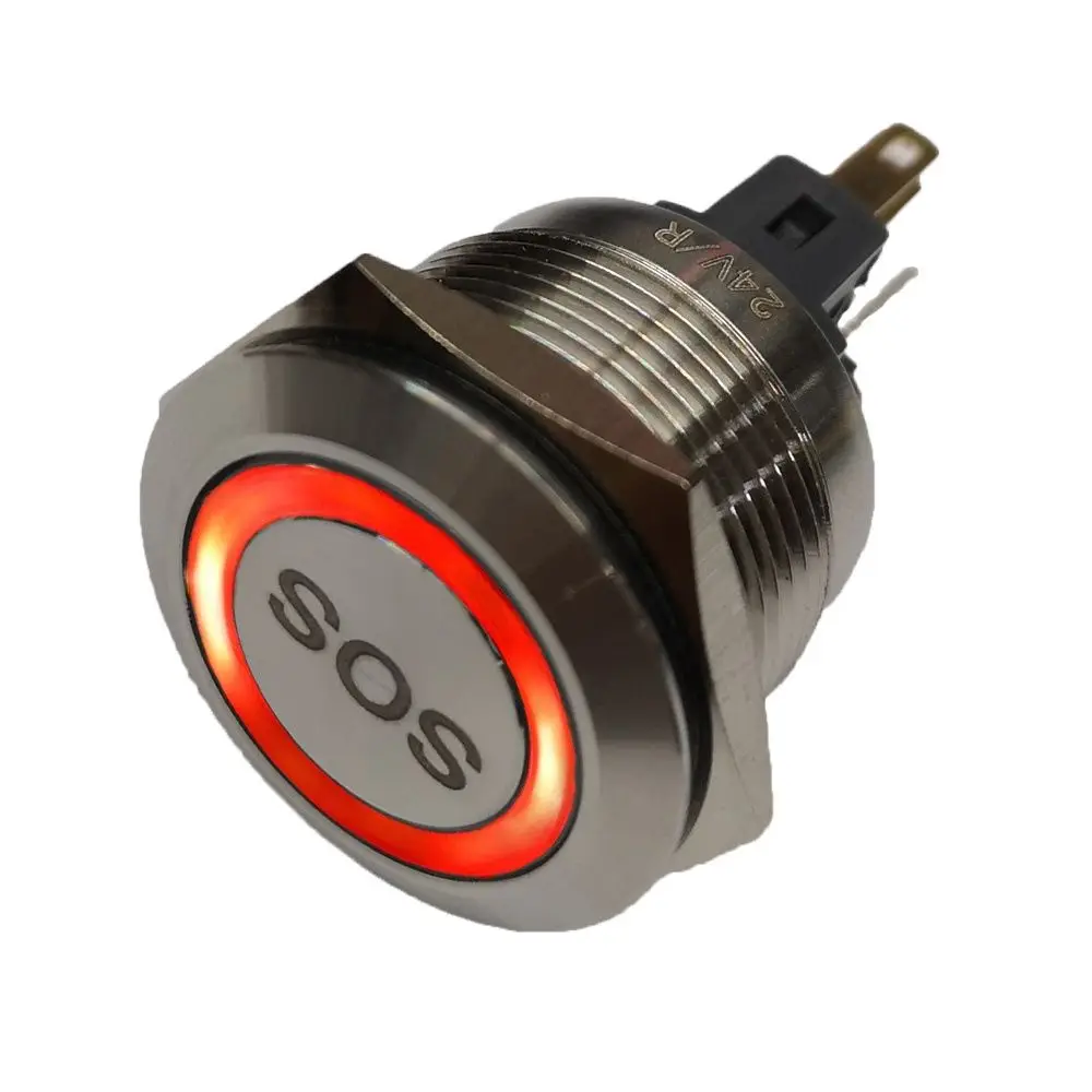 

22mm Laser "SOS" 24V Red Ring Illuminated Momentary Electric Switch+CE+RoHS