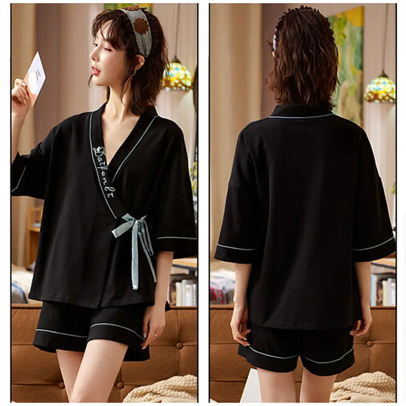 Kimono Pajamas Female Cotton Thin Section Short-sleeved Shorts Summer Ins Wind Japanese Sweet Casual Home Wear Set Summer