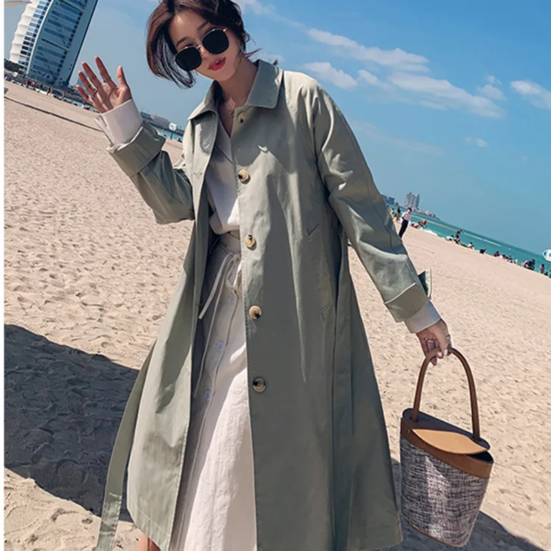 

Trench Coat Womens Clothing 2020 New Spring Autumn Fashion Mid-Length Loose All-Match Casual Long Sleeve Windbreaker Coat Female