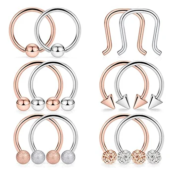 Stainless Steel Hinged Seamless Septum Hoop Nose Ring Horseshoe Rings Cartilage Daith Tragus Clicker Body Piercing Jewelry Clear 2